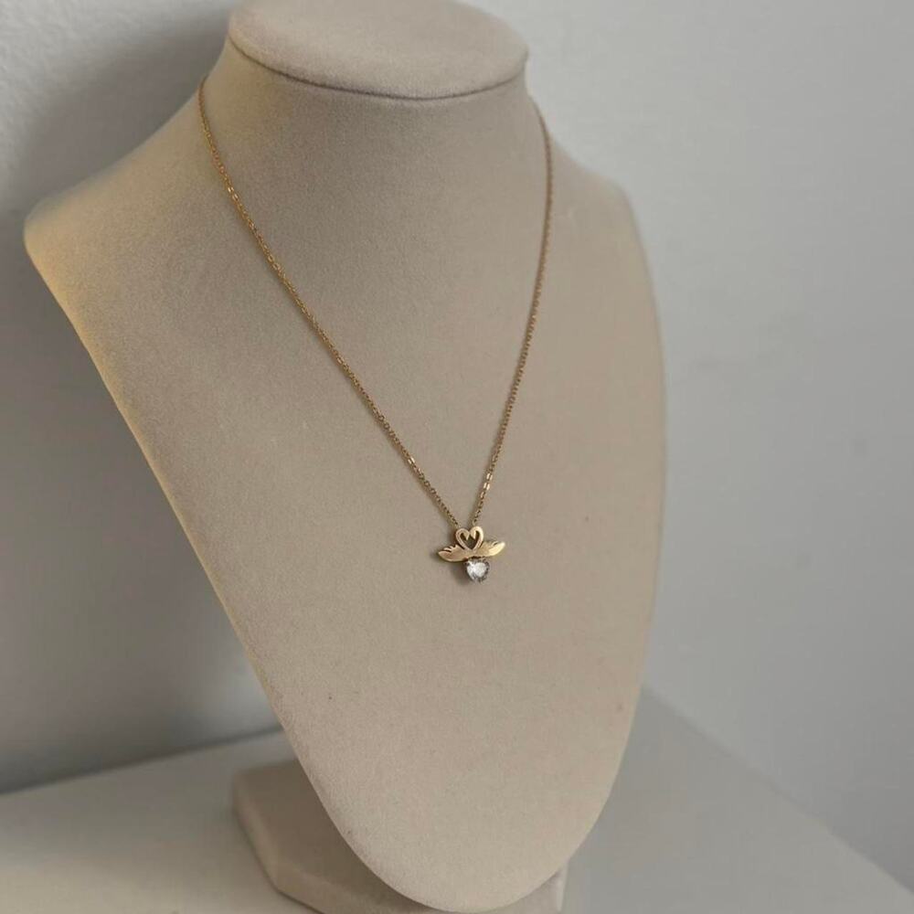 Gold Swan Necklace Heart Crystal Pendant Elegant Summer Jewelry Gift for Women - Picture 3 of 6